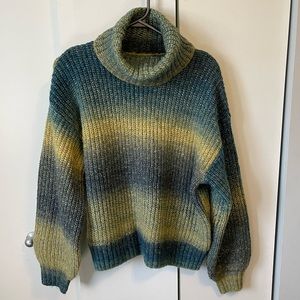 Striped Shaker-Stitch turtleneck Sweater
